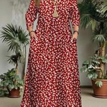 dahkjdgajy Mellowie Vestido de manga larga con cuello redondo y estampado floral, adecuado para otoño/invierno, talla grande - Multicolor - Ver 1