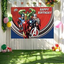 1pcs M Arvel Avengers Happy Birthday Backdrop Superhero I Ron Man C Aptain America Thor H Ulk Party Background Anime Theme Photography Prop Boy Bedroom Bedside Wall Tapestry Geek Fan Room Decor Festive Celebration Party Wall Hanging Supplies - A - Xem 4