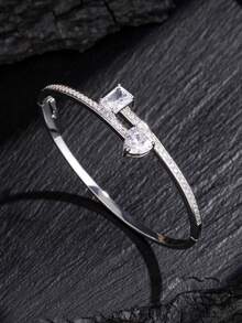rakol 1 chiếc vòng tay hở dạng cuff hình vuông rỗng đính đá Cubic Zirconia 3D hình giọt nước thanh lịch cho nữ, phù hợp đeo hàng ngày - Phong cách 10 - Xem 5