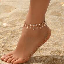 1 pieza Tobillera elegante y de moda con cadena de borlas y cristales, tobillera con cadena de borlas y mariposa de cristal bohemia, decoración de tobillera para vacaciones en la playa - Plateado - Ver 14