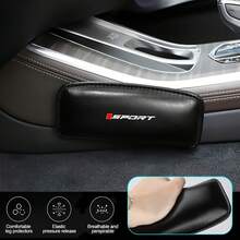 Car Center Armrest Cushion With SPORT Logo, Made Of Premium Leather, Stylish And Durable, Suitable For Knee, Leg And Elbow Support, Shockproof And Anti-Vibration, Comfortable Car Interior Center Console Thigh Support Accessory, Black Universal - Sporty Style - View 1