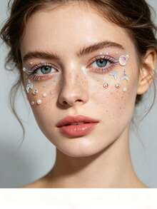 1pc Mermaid Theme Self-Adhesive Face Gem Stickers, Crystal Rhinestone Temporary Stickers, Suitable For Festival Carnival Makeup Enhancement, Stage Performance Face Makeup DIY Decoration Accessories - Multicolor - View 6