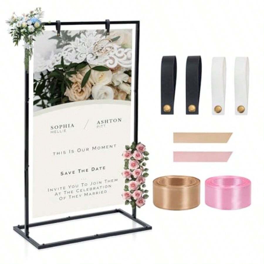 Roll Up BannersElegant Wedding Sign Stand HolderBlack Heavy Duty Metal Wedding Welcome Sign Stand For ReceptionWelcome To Our Wedding Hanging Sign Stand - Perfect For Seating Chart Posters And Decor - Black - View 1