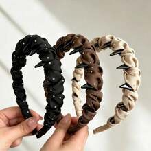 Băng đô nữ màu đen đính đá 3 cái/1 cái, băng đô tết tóc phong cách đơn giản cho mọi mùa, chất liệu satin, thiết kế tết tóc có răng chống trượt, phù hợp đi làm hàng ngày, hẹn hò, dạo phố và nhiều dịp khác - Nhiều màu - Xem 9