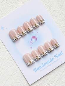 10PCS -Handmade Press On Nails, Square Shape, Fake Nails, Y2K Style, Sturdy Quality, Reusable, Pink, Matching French Style, 3D, Suitable For Daily Wear, Parties,Vacation, And Also The Best Holiday Gift For Girls And Women. - White - View 3