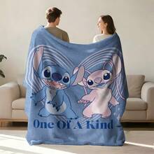 迪士尼 Lilo & Stitch「獨一無二」法蘭絨毛毯，柔軟舒適的絨毛抓絨毯，印有史迪仔與安琪拉圖案，適用於沙發、床鋪、客廳、臥室、辦公室、旅行，四季皆宜 - 顏色 1 - 查看 2