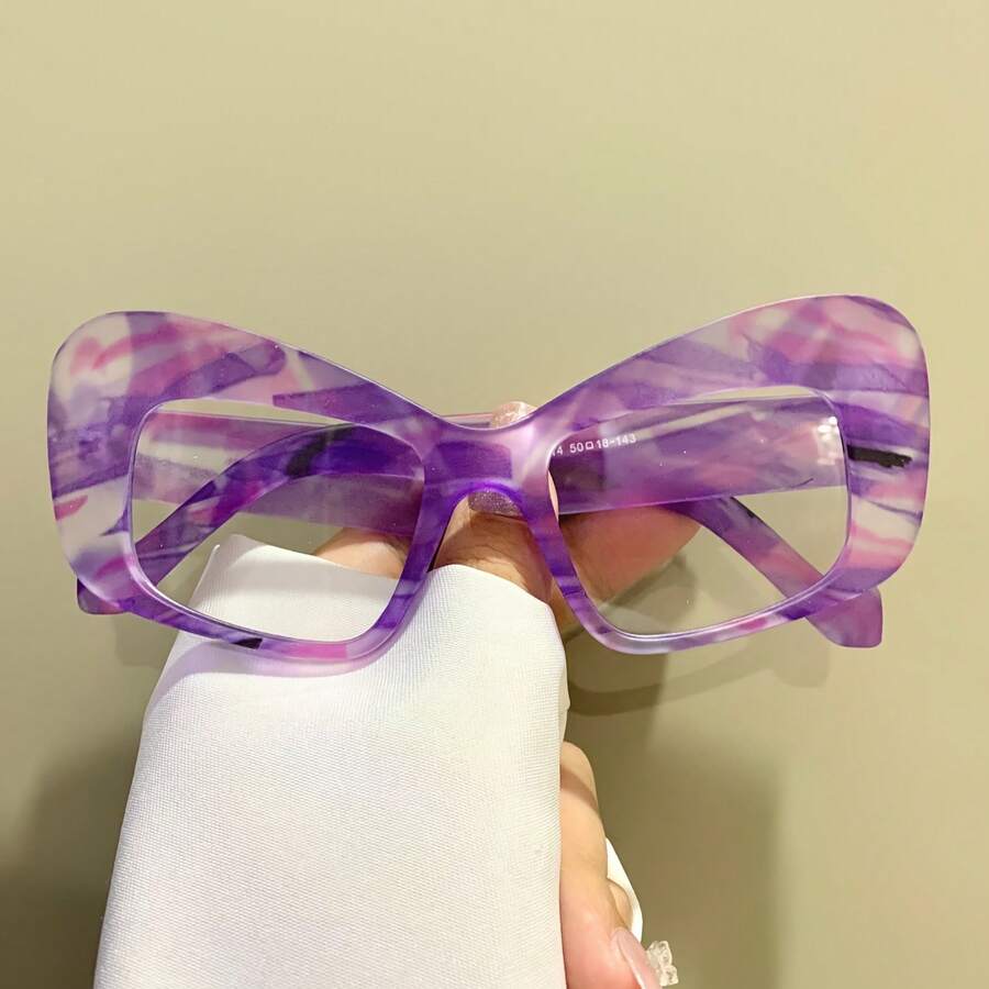 2026 New Fashion Colorful Cat Eye Glasses With Retro Metal Hinges, PC Lenses, Wide Frame Legs, Computer Protective Glasses, For Women - 紫色 - 查看 1