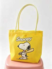 SNOOPY 1個史努比印花黃色帆布托特包，大容量，適合旅行、購物和日常使用，生日、情人節、學校和畢業的絕佳禮物 - 彩色 - 查看 4