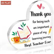Regalo 2D Plano para el Día del Maestro _ Gracias Maestro Regalo de Fin de Año Jubilación Navidad Regreso a la Escuela Acción de Gracias Halloween Graduación Despedida Pascua, Adecuado para Maestros Mujeres Hombres, Placa de Acrílico en Forma de Corazón - 1PC - Ver 8