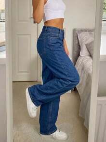 Women's Retro Straight Leg Stacked Jeans Spring Casual - Dark Wash - View 3
