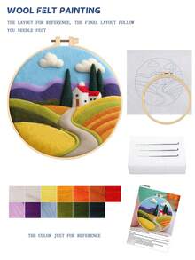 1 Set Perlengkapan DIY Lukisan Pemandangan dari Wol Felt yang Belum Selesai, Termasuk 1 Set Strip Wol Berwarna-warni, 1 Bingkai Bordir Diameter Sekitar 20cm, 1 Alas Kerja Busa, dan 3 Jarum Felt, Set Perlengkapan Lengkap Mudah Digunakan, Dapat Dibuat Menjadi Dekorasi Gantung atau Ornamen - Kit Material Gaya E - View 4