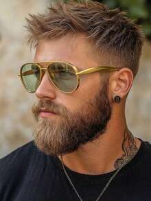 1 Pair Men's Gold Aviator PC Frame Retro Double Bridge Personalized Fashion Street Style Runway Fashion Glasses - Gold - View 5