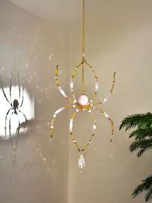 1pc Handmade Beaded Spider Sun Catcher, Pink Crystal Spider, Can Be Hung On Windows, Gardens, Ideal Home Decor For Indoor And Outdoor Backyards, Ceilings And Rooms, Halloween Gift - 1pc - View 4