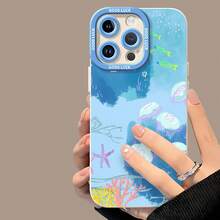Tema de medusas y corales del océano azulfunda de teléfono Fundas compatibles con ,Apple,VIVO,OPPO,,, y Honor.Fabricadas en silicona TPU,ofrecen protección contra golpes y caídas.correa para celular - Blanco - Ver 4