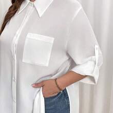 Nana's Women's Clothing Store Shapeblank Vestido camisa de talla grande para otoño, conjunto de ropa de mujer para otoño con vestido camisa de manga larga, blusa de otoño para mujer, camisas con botones para mujer de estilo informal y formal, camisas con cuello para mujer para uso en la oficina, blusas de manga larga para mujer, disfraces calados - Albaricoque - Ver 4