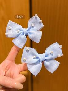 2pcs Blue Bow Hair Clips Sweet Style Hair Accessories Suitable For Daily Use - Multicolor - View 4