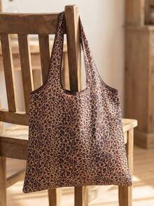 Bolsa de compras reutilizable con estampado de leopardo en tono beige claro, bolsa de gran capacidad plegable - Caqui - Ver 11