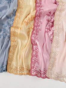 1pc Women's Luxury Embroidered Organza Headscarf With Sequins, Lightweight And Breathable Organza Headscarf Shimmers In The Sun, Essential For Summer Travel - Multicolor Vine Embroidery - View 5