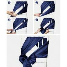 10pcs Navy Blue Satin Chair Bow Ribbons, Wedding Chair Back Silk Bowknot Ribbons, Suitable For Reception, Dining Room, Home Kitchen, Birthday, Events, Banquet, Party, Hotel Decoration - Navy Blue - View 6