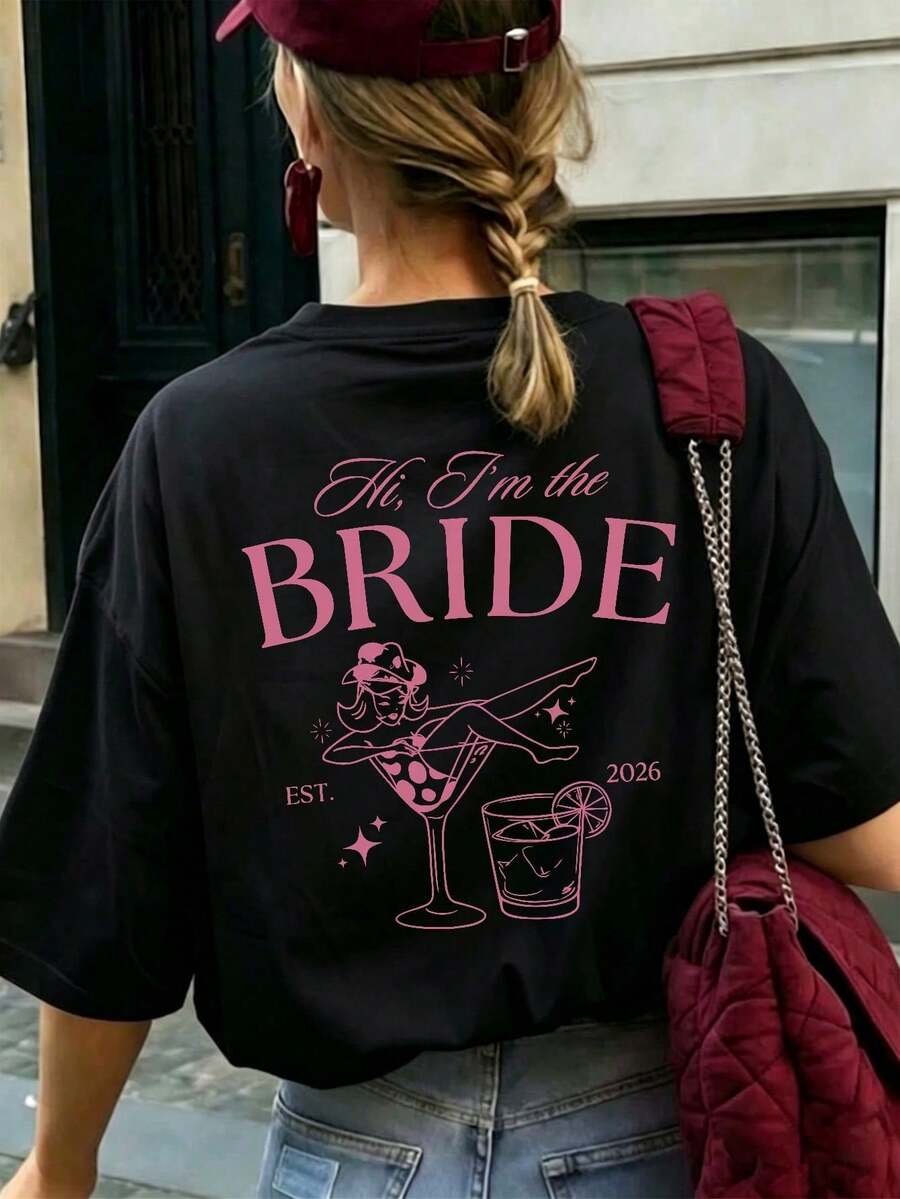 2026 Nuova T-Shirt Estiva Casual Minimalista Alla Moda Con Stampa Grafica, Girocollo, Maniche Corte Da Donna, Bianca, Top Da Donna, T-Shirt Da Donna, T-Shirt Grafiche Da Donna, T - 黑色 - 查看 1