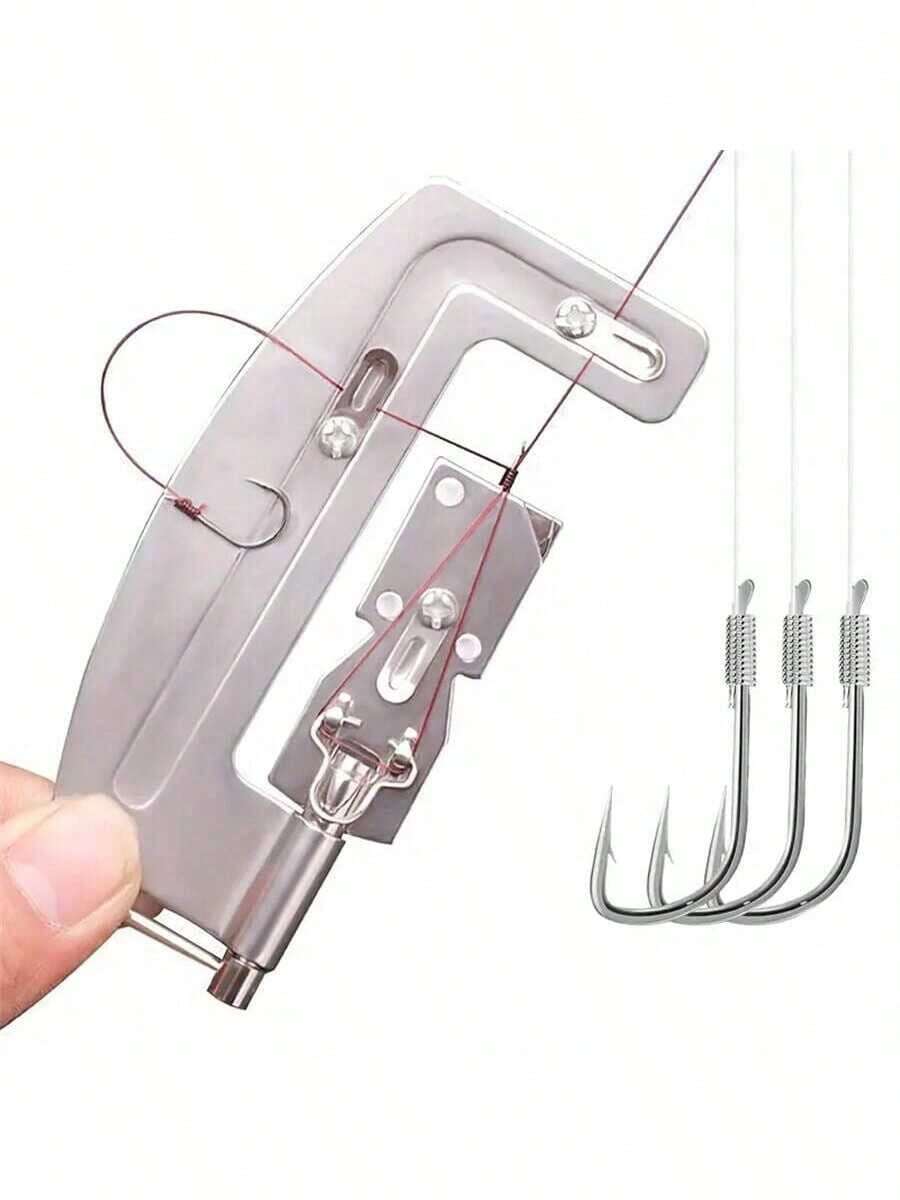1pc Quick Knotting Tool, Stainless Steel Manual Semi-Automatic Fishing Hook Tying Device - Multicolor - View 1