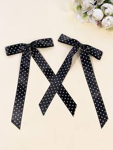 2pcs/Set Women's Satin Polka Dot Long Ribbon Bow Hair Clip, Vintage Youthful Style, Multiple Colors Available, Versatile Hair Accessory Suitable For Daily Commute, Holiday Party, Birthday Party, Shopping, Travel, Photography, Any Occasion, Perfect Gift For Best Friend,Claw Clips - Multicolor - View 4
