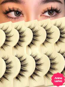 New Natural 5 Pairs Doll-Like False Eyelashes Transparent Stem Cartoon Lashes, Fairy-Style Design, Soft, High Quality Perfect For Daily, Wedding, Travel, Cosplay Reusable - Black - View 1