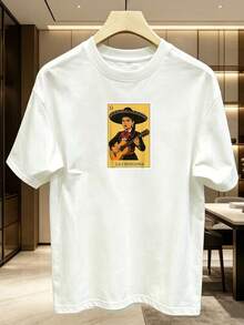 180G Women's T-Shirt, LA CHINGONA Pattern - High Quality, Soft And Comfortable - Ideal For Summer, Team Building, Family Activities, And Holiday Gifts - Suitable For Both Men And Women; Gifts For Friends And Family - White - View 1