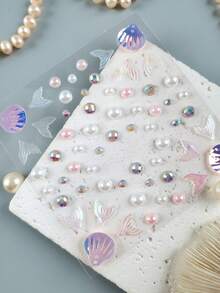 1pc Mermaid Theme Self-Adhesive Face Gem Stickers, Crystal Rhinestone Temporary Stickers, Suitable For Festival Carnival Makeup Enhancement, Stage Performance Face Makeup DIY Decoration Accessories - Multicolor - View 8
