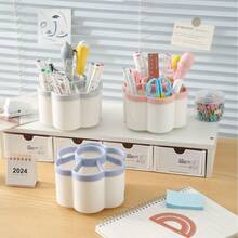 Organizador de Armazenamento de Mesa Giratório 360° com 6 Compartimentos, Grande Capacidade, Suporte de Plástico para Canetas e Pincéis de Maquiagem, para Escritório, Banheiro, Penteadeira, Artigos de Papelaria, Acessórios Cosméticos, Volta às Aulas, Decoração para Casa e Suprimentos Escolares - multicolorido - Visão 6