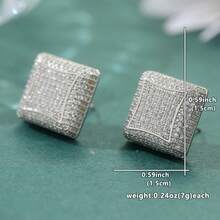 Fashionable And Bright Square Stud Earrings With Cubic Zirconia, Versatile And Elegant Daily Accessory - Silver - View 2