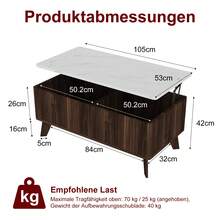 Lazyspace Tavolino regolabile in altezza, tavolino con vano contenitore, tavolino laterale, tavolino basso da soggiorno, stile scandinavo, colore legno naturale, 105 x 32 x 42 cm - Noce - Visualizzare 3
