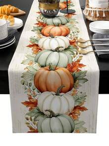 Fall Harvest Pumpkins Maple Leaves Table Runner Holiday Party Decor Reusable Farmhouse Autumn Kitchen Dining Table Runner Thanksgiving Decorations - Multicolor - View 11