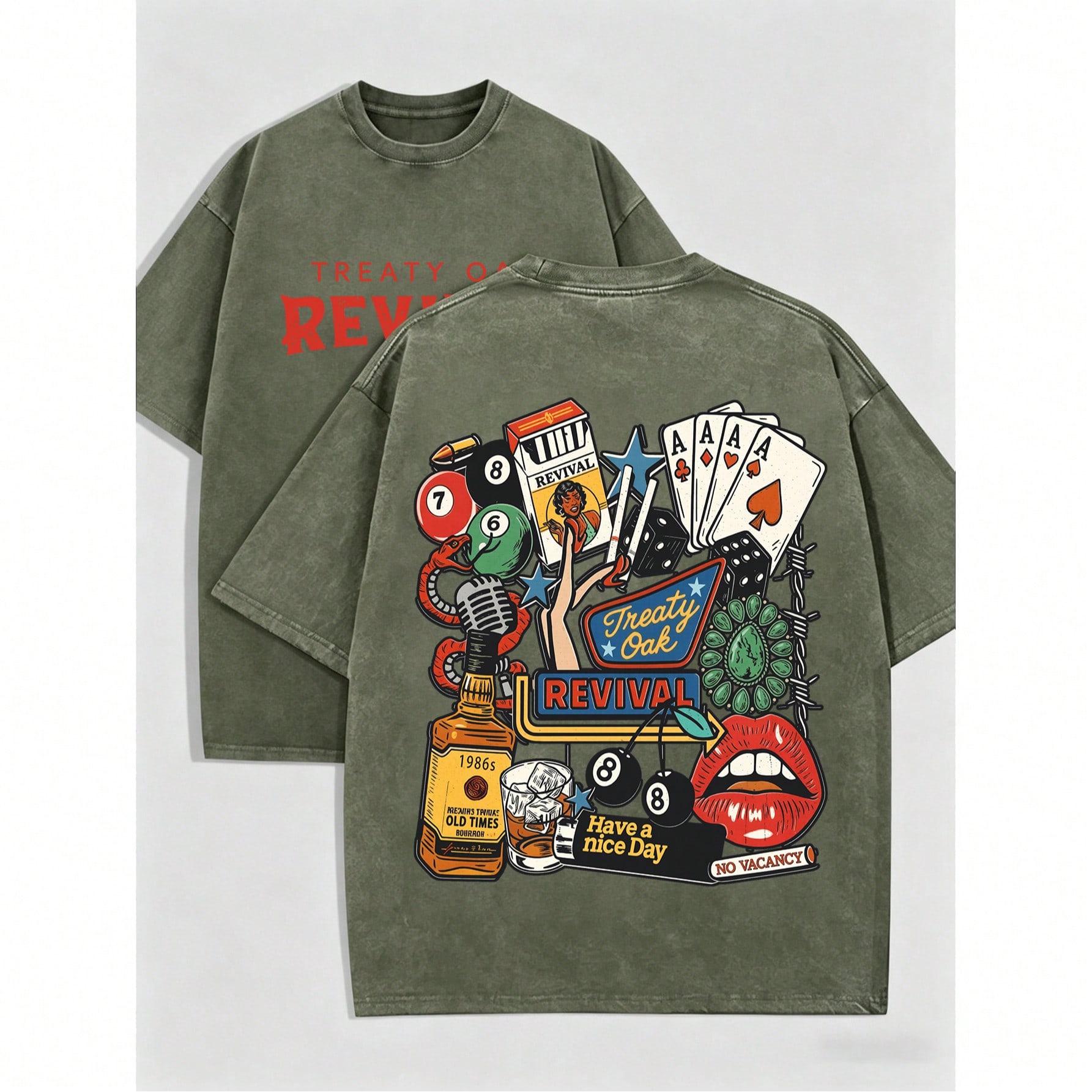 Camiseta de manga corta con cuello redondo y gráfico de elementos de entretenimiento retro de póker y billar para hombres de talla grande, de moda