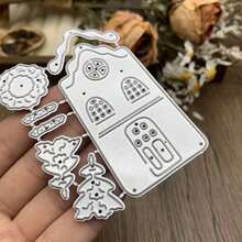 Plantilla de Troquel de Metal para Mini Álbum de Fotos de Casa de Jengibre, Decoración de Scrapbook DIY, Tarjeta de Papel DIY con Relieve - blanco plateado - Ver 2
