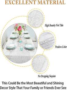 1 pieza Camino de mesa con lentejuelas plateadas brillantes, camino de mesa de tela brillante, adecuado para boda, fiesta, mesa de comedor, decoración del hogar - Plateado - Ver 6