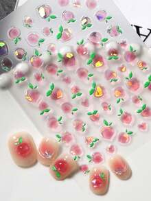 2pcs Cute Peaches Nail Art Stickers Lovely Embossed Fresh Fruits Summer Nail Sliders Nail Supplies DIY Nail Charms Decorations - Multicolor - View 6
