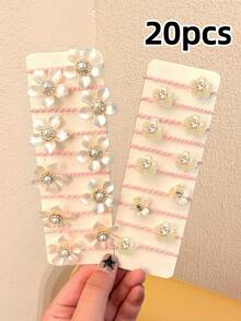 10/20/40pcs/Set Kids Girls Faux Pearl & Rhinestone Flower Hair Scrunchies, Mixed Sizes High Elasticity Non-Damaging Hair Ties, Sweet Versatile Hair Accessories, Great For School, Birthday Gifts - Multicolor - View 8