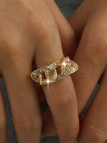 1pc Punk Chain Like Gold Plated Openable Rings Hip Hop Cubic Zirconia Metal Style Couple Ring For Women Birthday Music Festivals Dating Party Copper Accessories - Chain - View 10