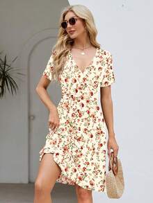 Womens Summer Dresses For Women 2026 Spring Floral Sundress Short Sleeve V Neck Wrap Dress With Pockets Festival Outfits Elegant Dress For Women Dress For Women - 10 杏花 - 查看 3