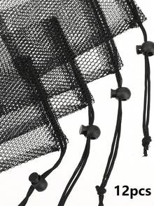 12pcs Black Mesh Drawstring Bags, Portable Storage Bags, For Snacks, Candy, Jewelry, Cosmetics & Small Accessories. - Black - View 1