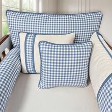 American Standard Crib Set, 8 Pieces, Checkered Pattern, Sintonia, 200 Thread Count Percale - Teal Blue - View 2
