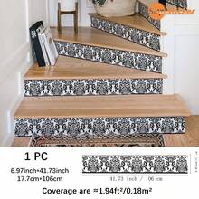 SUPSTICKER 1PC Black White Damask Stair Riser Stickers, Peel And Stick Removable PVC Decals For Staircase Makeover, 3 Patterns, 41.73x6.97in - 1PC - View 12