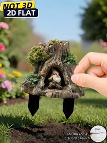 1pc 2D Flat Summer Tree Stump Gnome Sitting In Corner, Garden Decor, Outdoor Decoration, Garden Stake Ground Insert (17cm/6.69inch) Suitable For Home Decor, Gardening Supplies, Yard Decoration, Lawn Decoration, Independence Day, Father's Day, Used For Decorating Flower Pots, Perfect For Garden And Yard Accents - Colorful - View 5