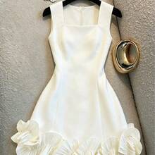 jianchaimaoyi02  Este vestido estilo chaleco con escote cuadrado es un elegante chaleco sin mangas de doble capa con volantes, perfecto para salidas y citas en primavera y verano. Es adecuado para vestidos de verano, atuendos para vacaciones, vestidos de fiesta, vestidos de invitada de boda, vestidos de dama de honor, vestidos de graduación, vestidos elegantes para ceremonias, vestidos de cumpleaños, vestidos casuales, ropa de oficina y más. También es un vestido blanco. Atuendo para la temporada de gra - Albaricoque - Ver 5
