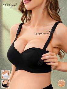 2 pièces Soutien-gorge d'allaitement, Soutien-gorge de maternité avec fermeture avant, Soulèvement et soutien, Gris - Multicolore - Voir 9