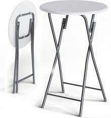 Foldable Marble Effect 60cm Round Bar Table Height 110cm Easy Care White Side Table For Cocktail Dining High Garden Patio Balcony Terrace - 白色木紋效果 - 查看 6