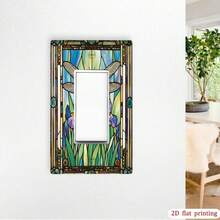 1pc Colorful Glass Pattern Switch Cover Plate Dragonfly & Iris Print 2D Flat Design Personalized Wall Art Decor For Home Kitchen Bathroom Office - Multicolor - View 5