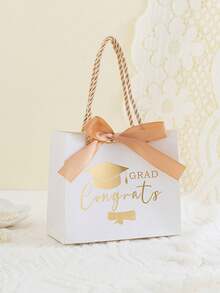 12pcs Graduation Gift Bags With Mortarboard Pattern And Satin Bow, Premium Matte Paper Bags With Twisted Rope Handles, Self-Assembly Required, Suitable For Gifts, Candy, Snacks And Small Favors, Multiple Colors, For High School And College Graduation Parties - Graduation Cap Paper Bag - View 14