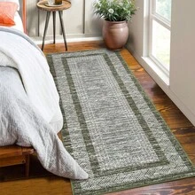 Techigher Modern Bordered Runner Rug, Washable Non-Slip Geometric Hallway Carpet, Distressed Low Pile Indoor Floor Mat For Kitchen, Entrance & Bedroom - Green - View 6